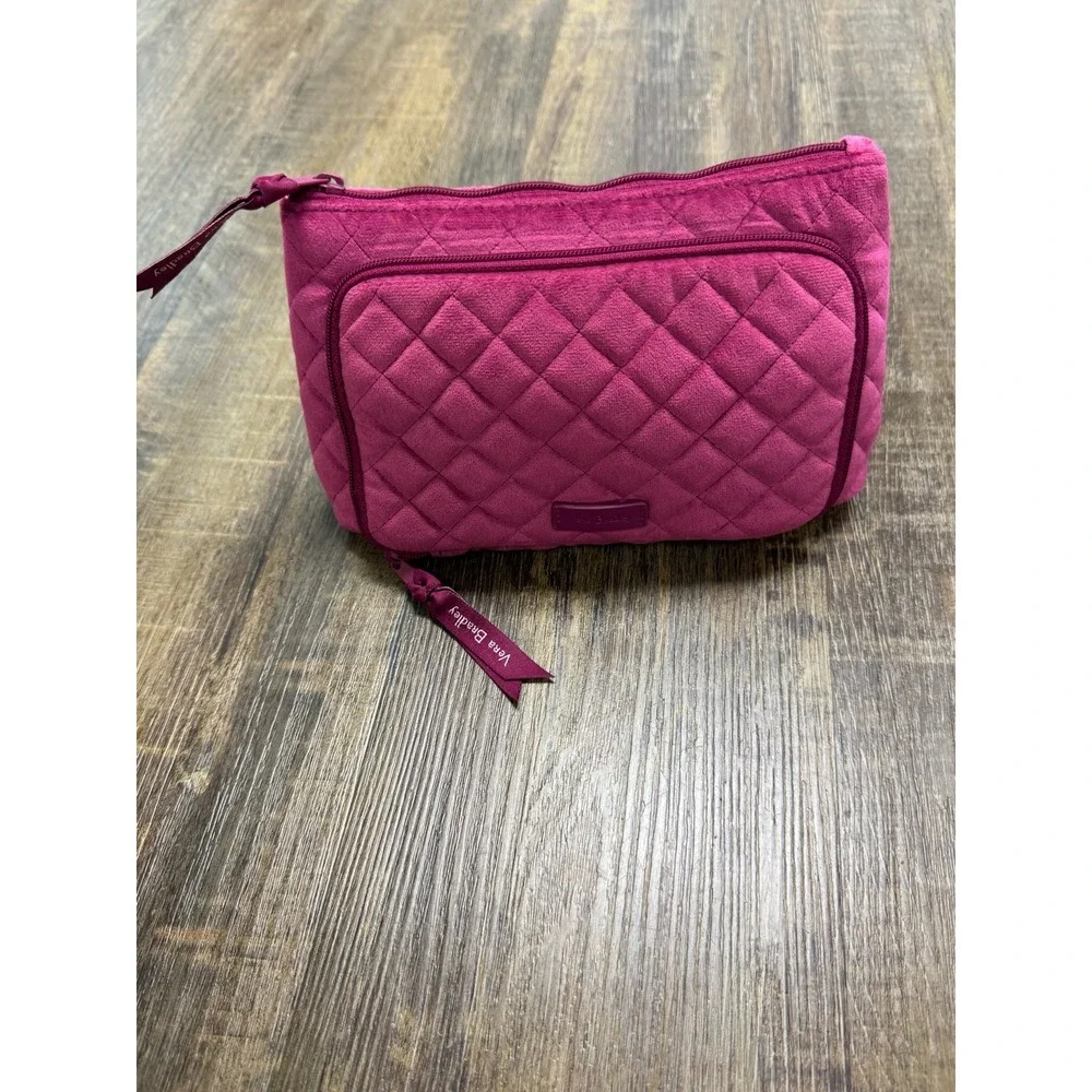 Vera Bradley Quilted Velvet Cosmetic Bag Magenta Pink Travel Makeup Organizer